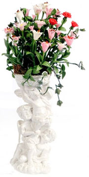 FCA3498 - Pink, White And Red Flowers In Resin Pedestal