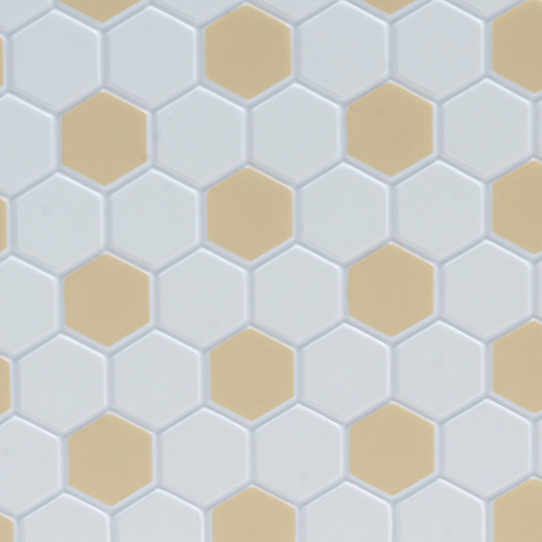 FF60692 - Tile Floor: 3/8 Hexagons, 11 X 15 1/2, White/Beige
