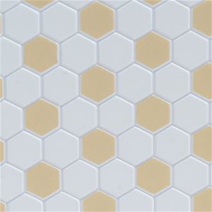 FF60692 - Tile Floor: 3/8 Hexagons, 11 X 15 1/2, White/Beige
