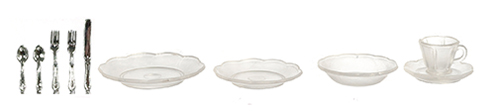 FR40312 - Clear Dishes and Cups with Silverware, 10 Pieces