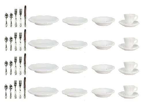FR40321 - Dishes, Cups, Silverware, 40 Pc
