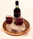 HR60008 - Red Wine Bottle with 2 Filled Glasses On Tray