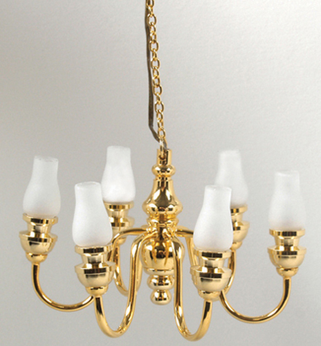 HW2533 - Discontinued: 6 Up-Arm Frosted Long Chimney Chandelier