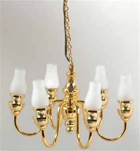 HW2533 - Discontinued: 6 Up-Arm Frosted Long Chimney Chandelier