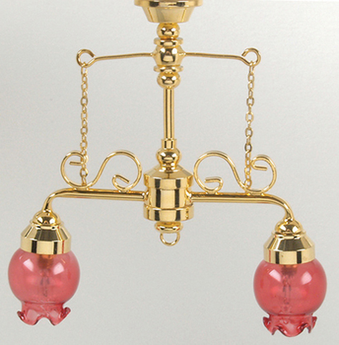 HW2534 - 2 Down-Arm Ornate Chandelier with Pink Floral Glass Shades