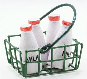 IM65030 - Milk Bottles In Green Basket, 5pc  ()