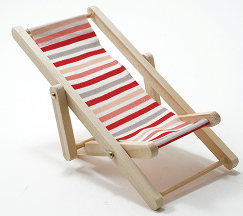 IM65339 - Beach Chair, Red/White/Pink Fabric, Natural Wood  ()