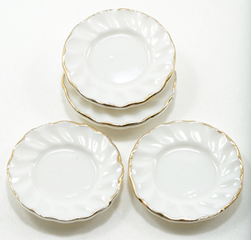 IM65638 - Gold Edge White Fluted Plates, 4 Pieces  ()