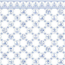 JM06 - Wallpaper, 3pc: Dutch Tile, Blue On White