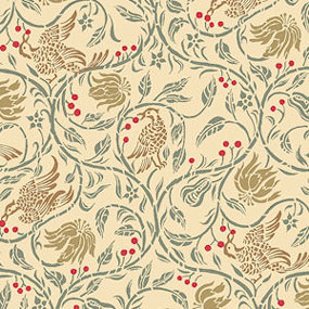 JM99 - Wallpaper, 3pc: Birds &amp; Berries, Cream Background