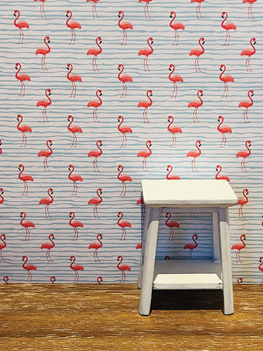 KCMKD49 - Wallpaper, 3pc: Blue Stripe with Pink Flamingos