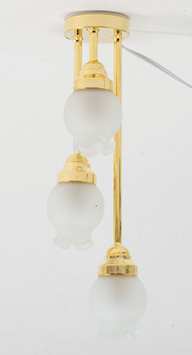 MH14025 - 3 Ceiling Light with Frosted Floral Shade, Brass,  12 Volt