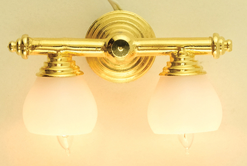 MH45132 - Brass Double Wall Lamp with White Shade 12V