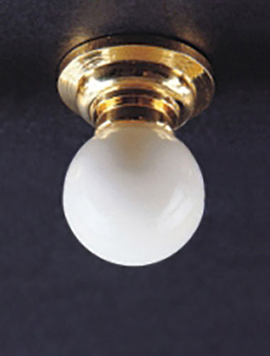 MH54006 - LED Battery Ceiling Lamp with Round White Globe with Wand, Brass, CR1632 Battery Included, 3 Volt