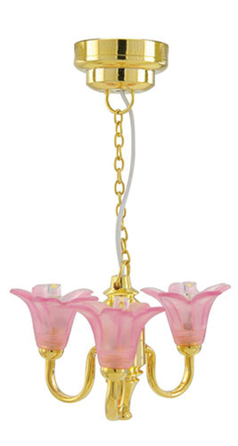 MH56069 - LED Battery 3 Up Tulip Pink Chandelier with Wand, CR1632 Battery Included, 3 Volt
