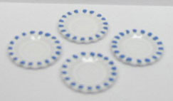 NCRA0154 - S/4 White Dishes with Blue Dots