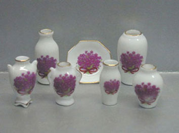 NCRBD17 - 7 Pc Vases/Plate-Maauve Flowers