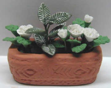NCRP0873 - White Flower/Greenery in Oblong Terracotta Pot