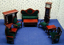 NCTLF001 - 10 Pc Living Room-Red Fabric, Mahogany