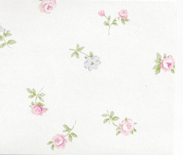 NC12502 - Prepasted Wallpaper, 3 Pieces: Blue/Rose Flowers On White