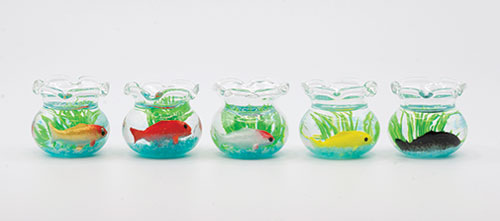 ART316 - Fish Bowl with 1 Fish, Blue Sand, Assorted Colors, 0.98 Inch X 0.79 Inch