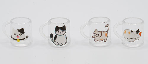 Clear Mini Cat Mugs with Decals, 4 Pack
