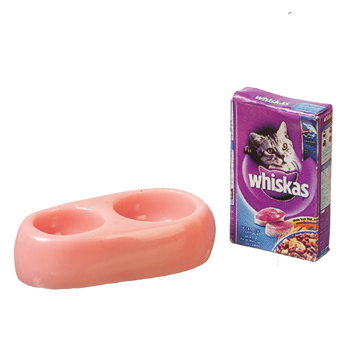 AZB3242 - Cat Food and Bowls, Pink