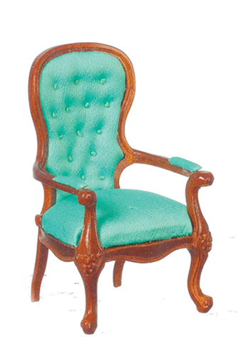 AZJJ40009WND - Victorian Armchair/Green/Walnt