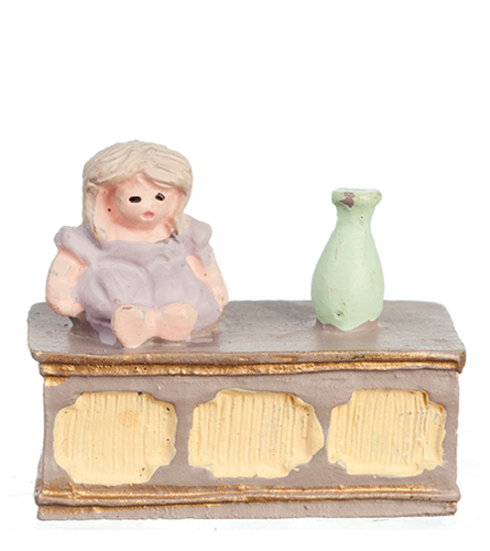 AZMA9210 - Mini Brown Bureau W/Doll