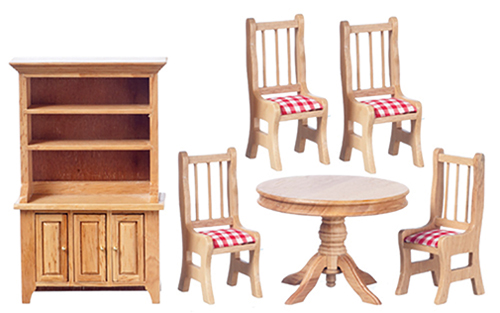 AZT4407 - .Dining Set, Red Checkered/Oak, 6 Pieces