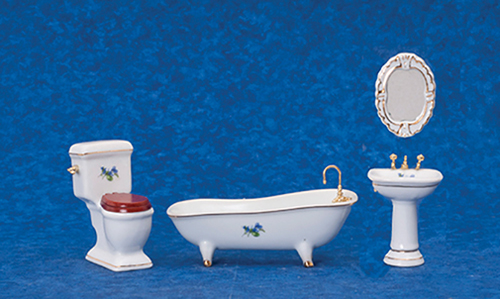 AZT5245 - Porcelain Bathroom Set, With Flowers, 4Pc