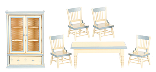 AZT5521 - Dining Set, White/Bluetrim, 6Pc