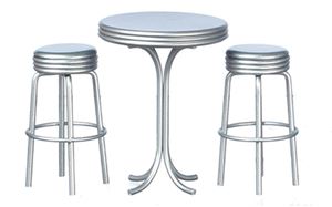 AZT5916 - Tall Table With 2 Stools, Silver