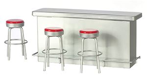 AZT5938 - 1950S Counter With 3 Stools, Red