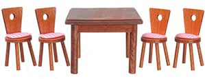 AZT6315 - Square Table With 4 Chairs, Walnut