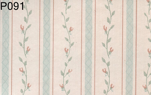 BH091 - Prepasted Wallpaper, 3 Pieces: Aqua Floral Stripe Moire
