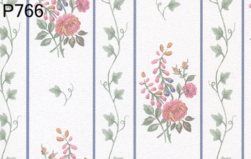 BH766 - Prepasted Wallpaper, 3 Pieces: Rose Floral Stripe