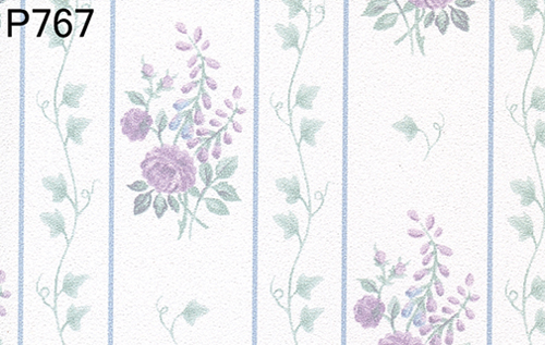 BH767 - Prepasted Wallpaper, 3 Pieces: Lilac Floral Stripe