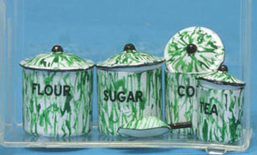 CAR0840 - Flour, Sug, Cof, Tea Canist Set W/Scoop, Flow Grn