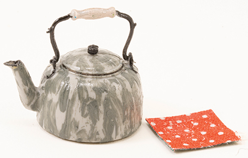 CAR0845 - Teakettle, Grey Graniteware with Potholder
