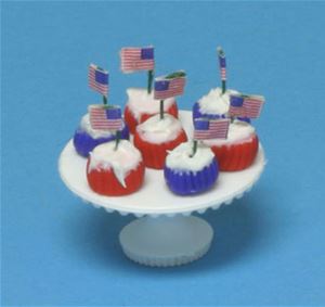 CAR1842 - Patriotic Cupcakes With Flags On White Cake Stand
