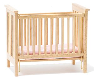 CLA10607 - Slatted Nursery Crib, Oak with Pink Fabric  ()