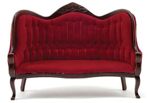 CLA10967 - Victorian Sofa, Walnut with Red Velour Fabric  ()