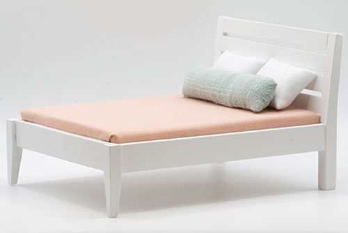 CLA12057 - Bed, White with Champagne Fabric, 3 Pillows