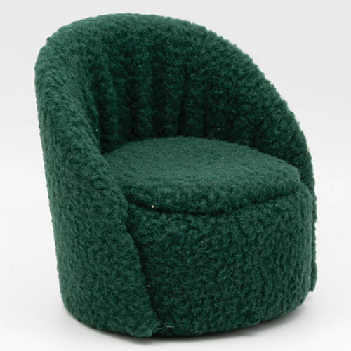 CLA12067 - Round Chair, Dark Green Faux Sherpa Fabric