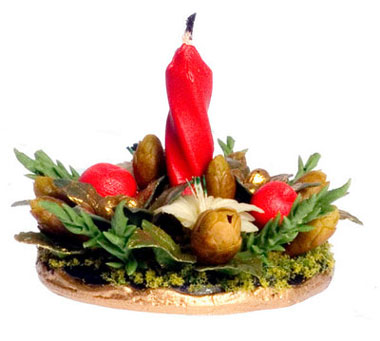 FCA3849 - Centerpiece  with White Poinsettia &amp; Gold Candle