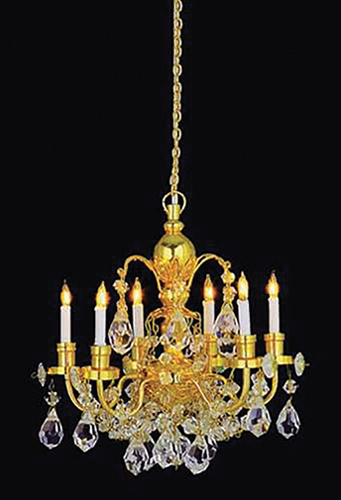 HW2816 - Brass 6-Arm Crystal Chandelier