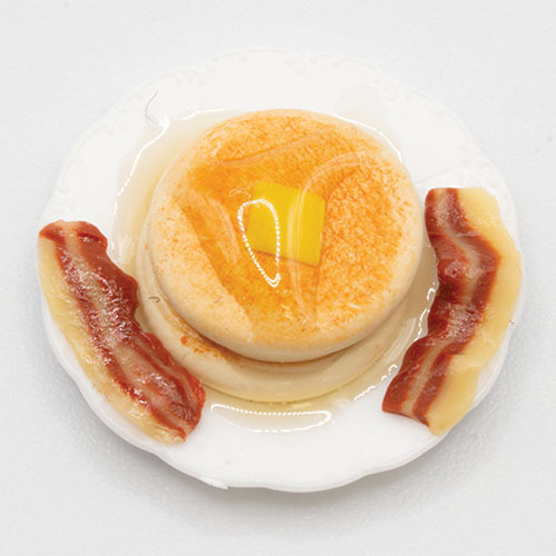 LA118 - Pancakes with Butter, Syrup and Bacon on Plate