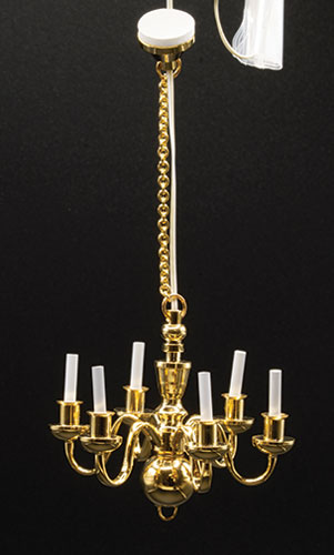 MH01004-6 Arm Brass Chandelier with Bi-Pin Bulbs, 12 Volt